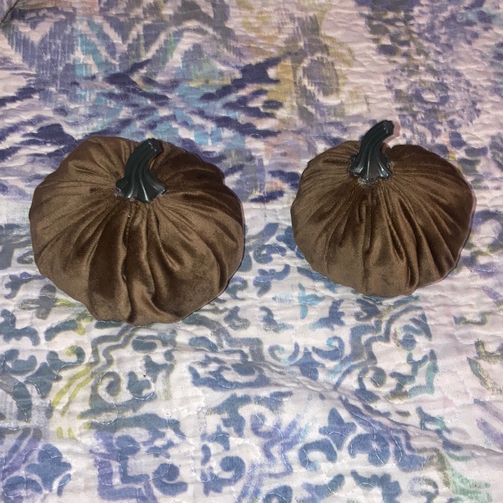 Handmade Set of 2 Brown Velvet Pumpkins Fall